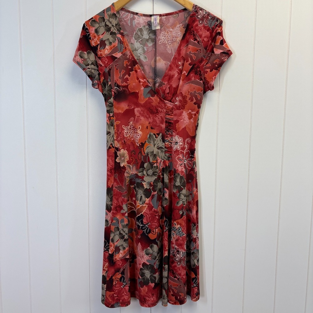 Vintage Purple Rain Women 90s Y2K Faux Wrap Floral Midi Dress Size L Abstract